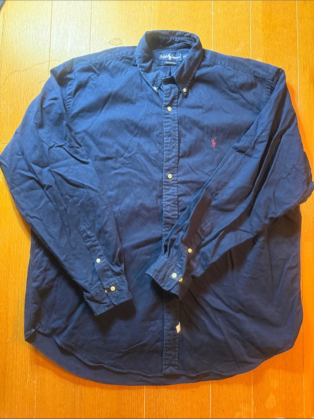 Men’s Vintage Ralph Lauren Navy Long-Sleeve Button-Down Shirt with Polo Pony